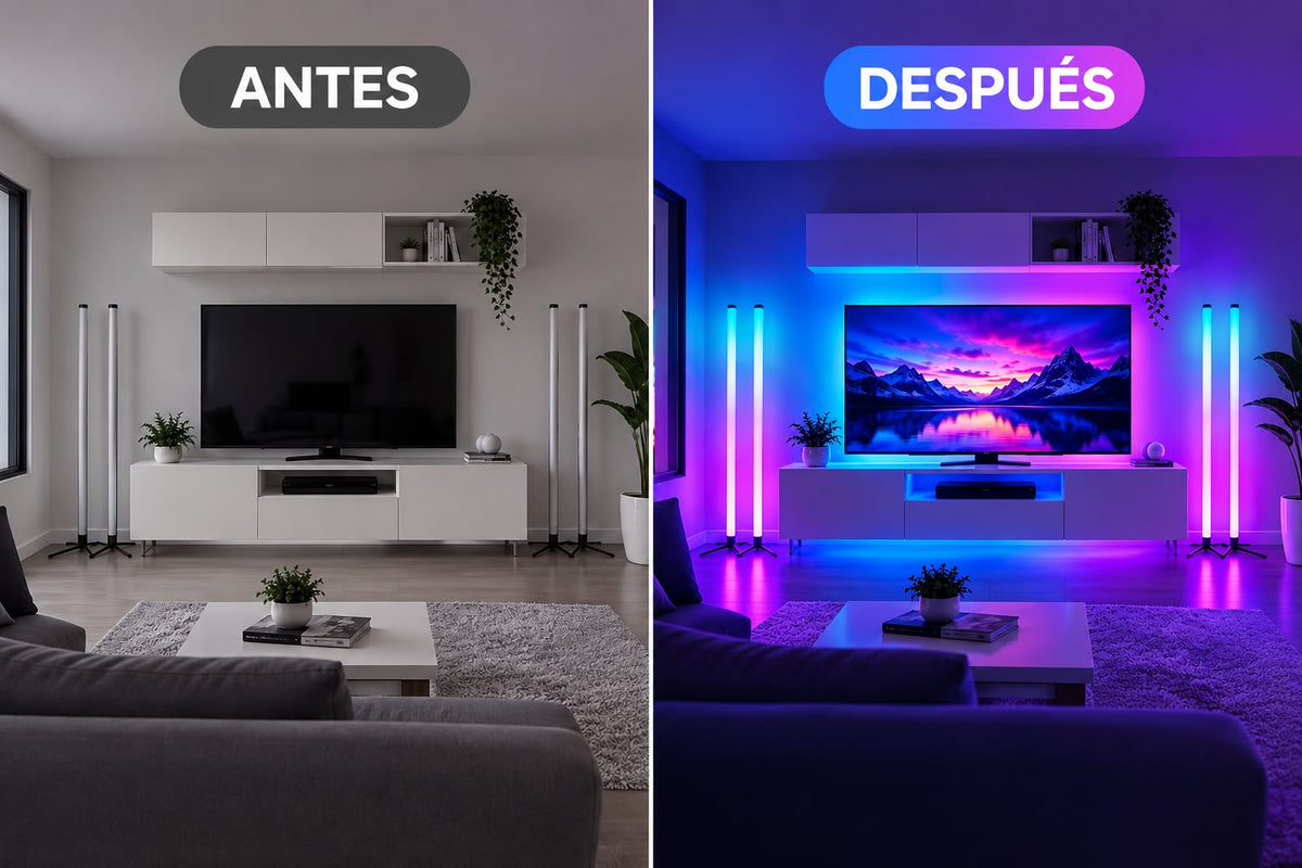 Lámpara de pie LED de 120cm, Luz de ambiente con sensor de sonido, con web app y mando a distancia
