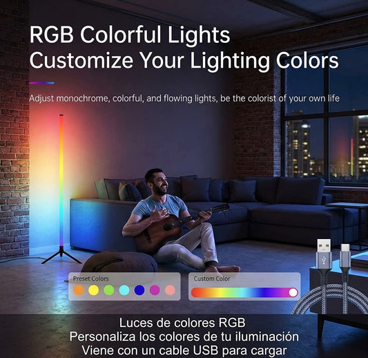 Lámpara de pie LED de 120cm, Luz de ambiente con sensor de sonido, con web app y mando a distancia